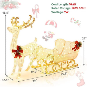 🎄✨ 6FT Lighted Reindeer & Santa’s Sleigh 🎅 🌟