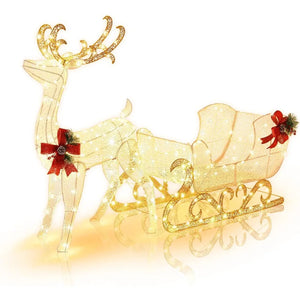 🎄✨ 6FT Lighted Reindeer & Santa’s Sleigh 🎅 🌟