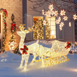 🎄✨ 6FT Lighted Reindeer & Santa’s Sleigh 🎅 🌟